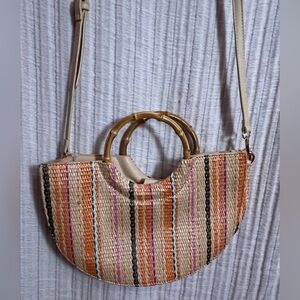 JustFab Multicolor Woven Crossbody Bag with Bamboo Handles